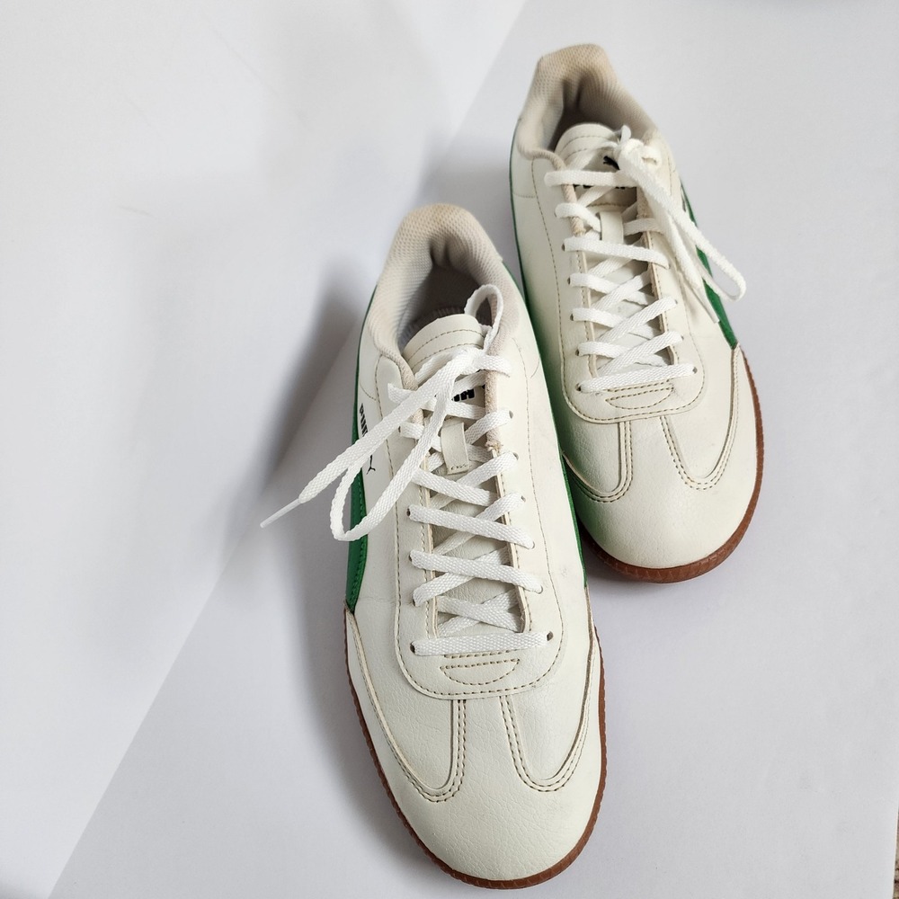 Puma White Sneakers with Green Formstrip and Gum Sole Mens Sz 10.5 - Picture 9 of 9